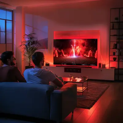 Pessoas assistindo teste IPTV na televisão